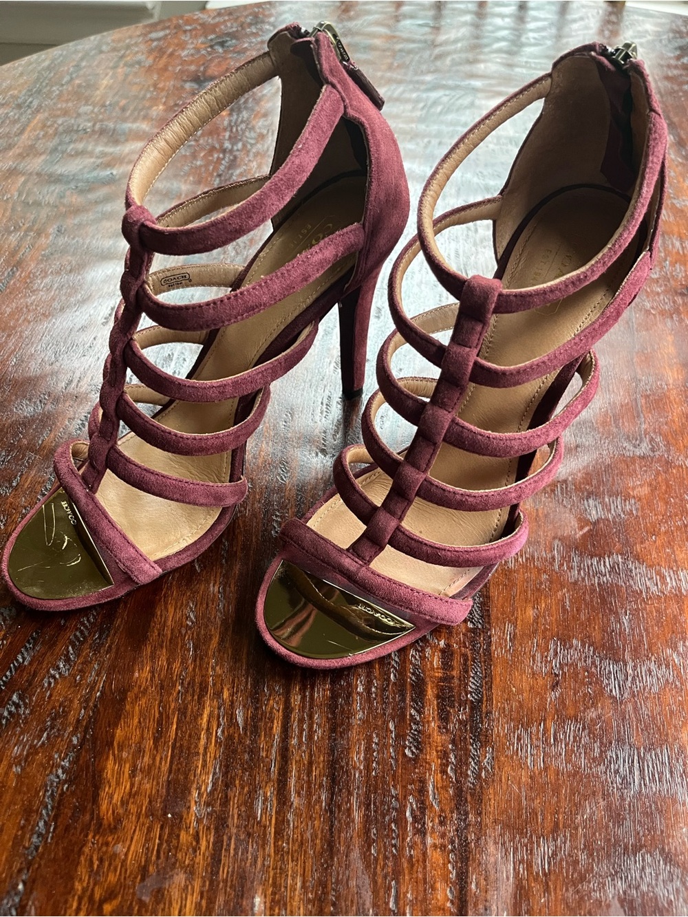 Coach Lavania Burgundy Suede Strappy High Heel Gladiator Sandals